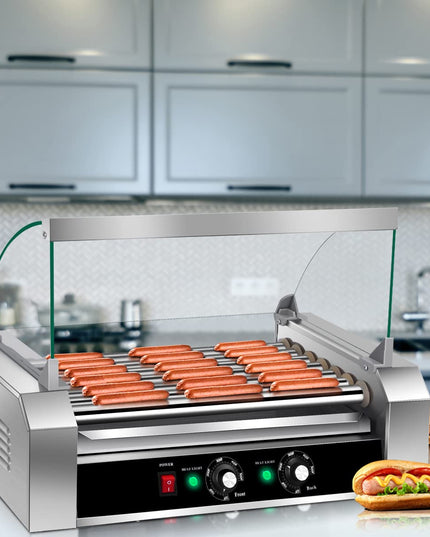 Giantex 7 Non-Stick Rollers 18 Hot Dog Sausage Grill Cooker Machine with Removable Stainless Steel Drip Tray and Glass Hood Cover
