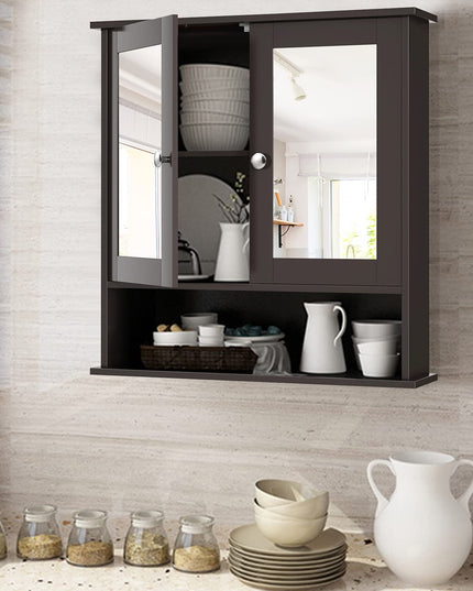 Bathroom Wall Cabinet with 2 Mirror Doors and Adjustable Shelf