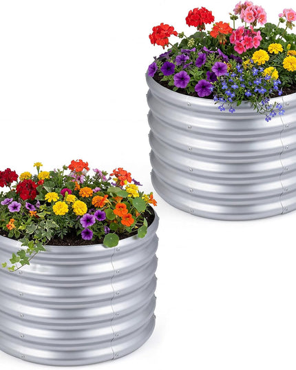 Giantex 2 x 2 x 1.5 FT Round Galvanized Raised Garden Bed with Open-Ended Base (1/2)