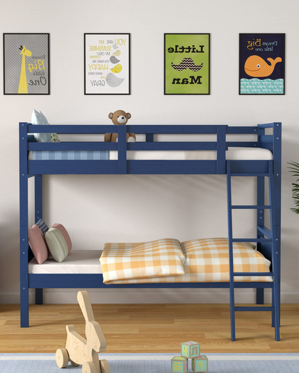 Giantex Twin Over Twin Bunk Bed, Solid Wood Twin Bunk Bed Convertible Into Two Individual Beds