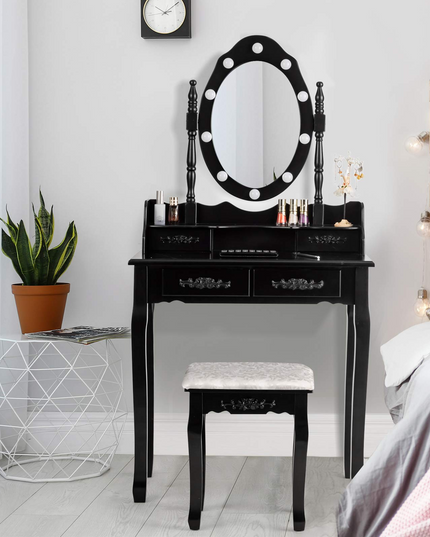CHARMAID Vanity Set with 10 LED Lights and 4 Drawers - Giantexus