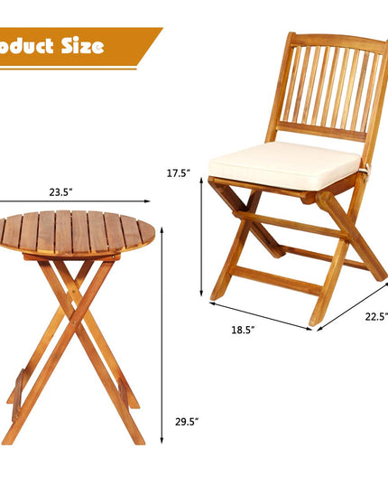 Giantex 3Pcs Patio Bistro Set, Wood Folding Table Set