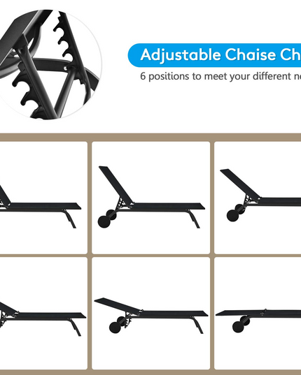 Giantex Lounge Chairs for Outside Patio Chaise Lounges Aluminum Recliner W/Adjustable 6 Backrest Positions and Wheels
