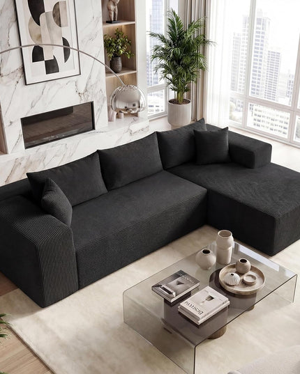 Giantex 110.5" Modular Sectional Sofa | Corduroy Upholstered L-Shaped Sofa Couch with Deep Seats