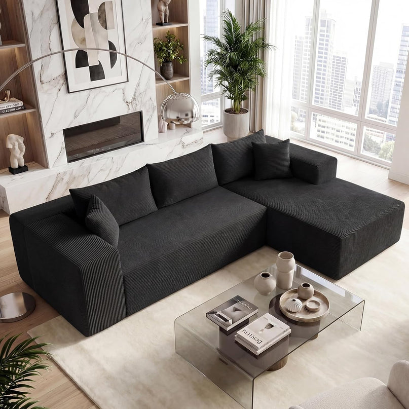 Giantex 110.5" Modular Sectional Sofa | Corduroy Upholstered L-Shaped Sofa Couch with Deep Seats