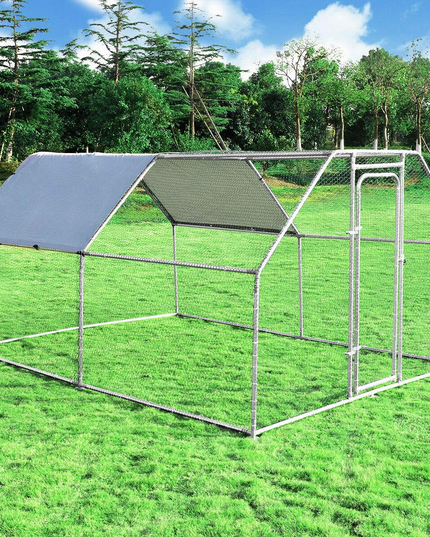 Large Metal Chicken Coop Walk-in Chicken Coops Hen Run House Shade Cage with Waterproof and Anti-Ultraviolet Cover for Outdoor Backyard