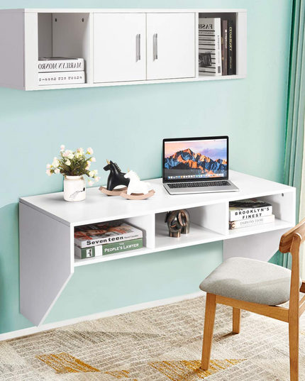 Giantex Wall Mounted Storage Cabinet and Floating Computer Desk Set W/Storage Shelves for Living Room