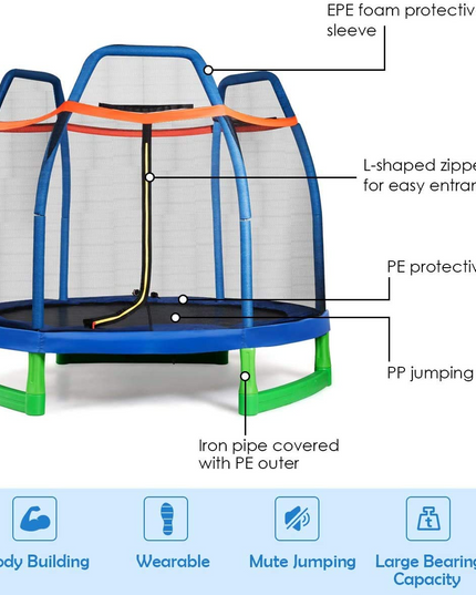 Giantex 7 Ft Kids Trampoline w/Safety Enclosure Net