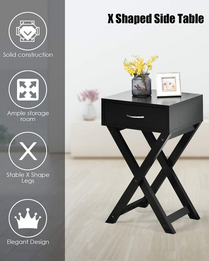 Giantex Nightstand with Drawer X-Shaped Design Sofa Side Table