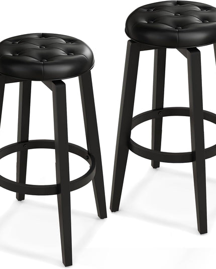 Giantex Swivel Bar Stools Set of 2, 30" Bar Height Stools w/Tufted Seat & Rubber Wood Frame