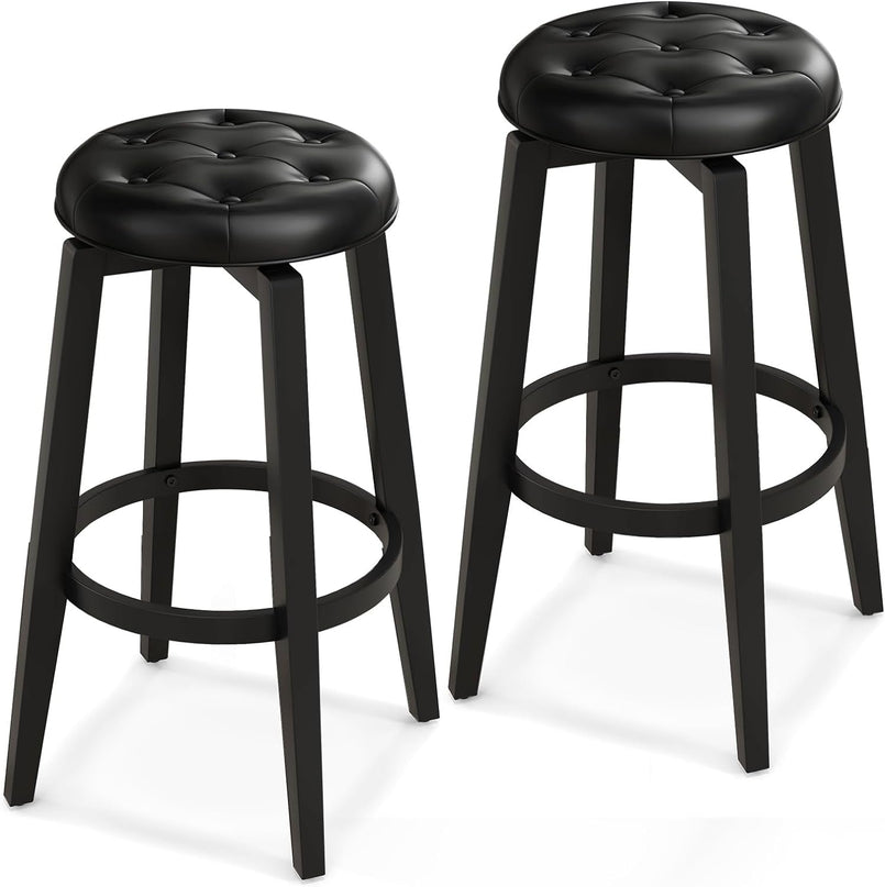 Giantex Swivel Bar Stools Set of 2, 30" Bar Height Stools w/Tufted Seat & Rubber Wood Frame