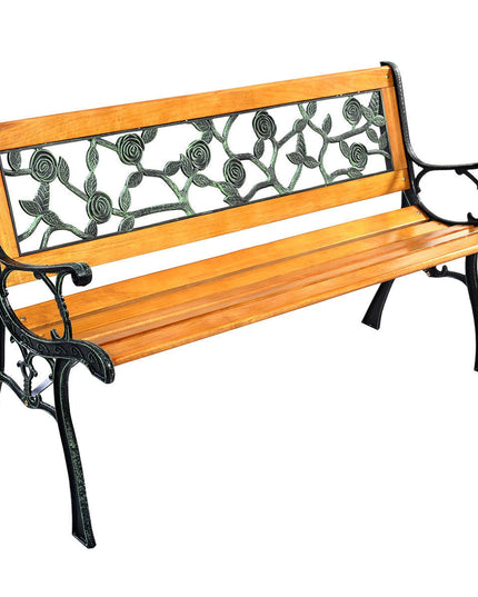 Giantex 50" Patio Park Garden Bench, Outdoor Furniture Rose Cast Iron Hardwood Frame Porch Loveseat for 2 Person Outdoor Clearance