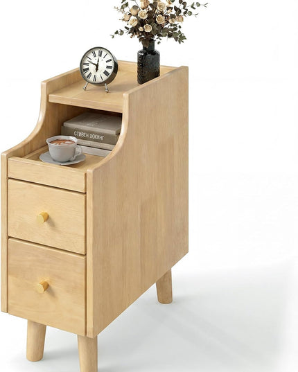 Table de chevet étroite Giantex avec 2 tiroirs et tablette coulissante pour petits espaces