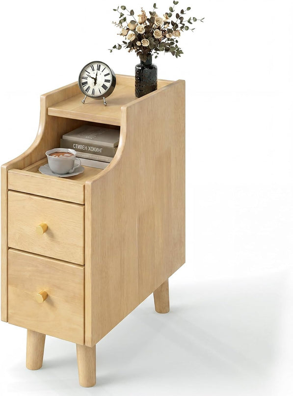 Giantex Narrow Nightstand with 2 Drawers & Pull-Out Tray for Small Spaces (1/2)