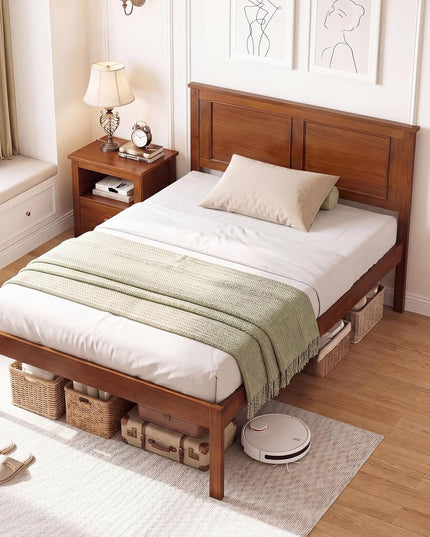 Giantex Mid-Century Modern Wood Queen/Full/Twin Size Bed Frame with Headboard