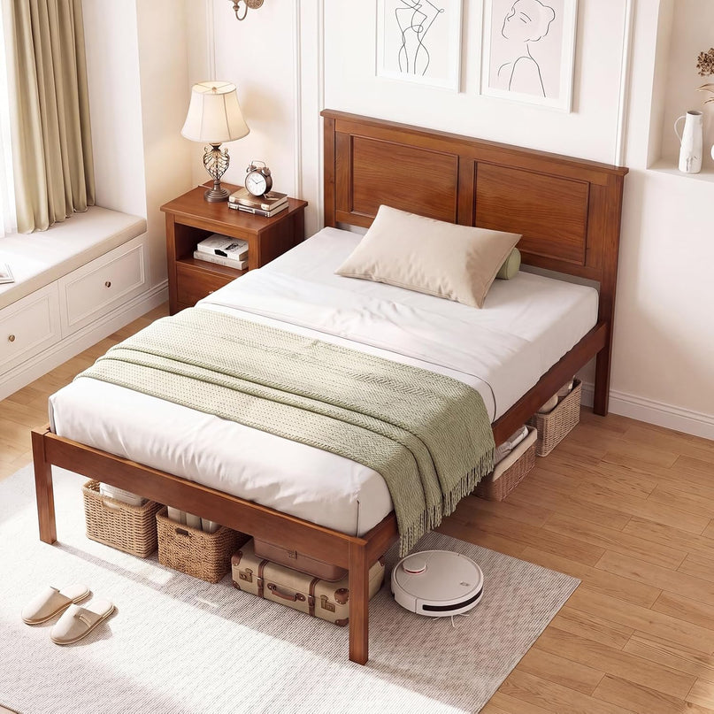 Giantex Mid-Century Modern Wood Queen/Full/Twin Size Bed Frame with Headboard