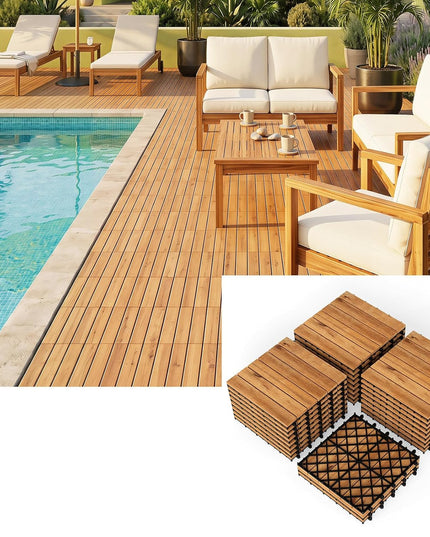 Giantex 12" x 12" Acacia Wood Interlocking Patio Flooring Tiles with Drainage Base