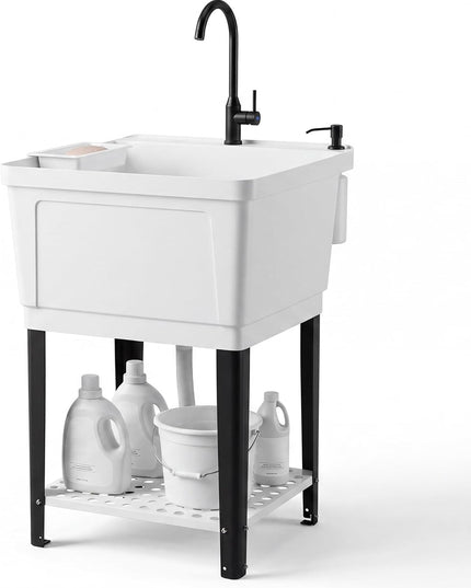 Freestanding Utility Sink with Faucet & Drain Kit