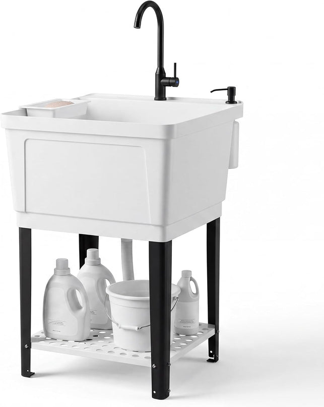 Freestanding Utility Sink with Faucet & Drain Kit