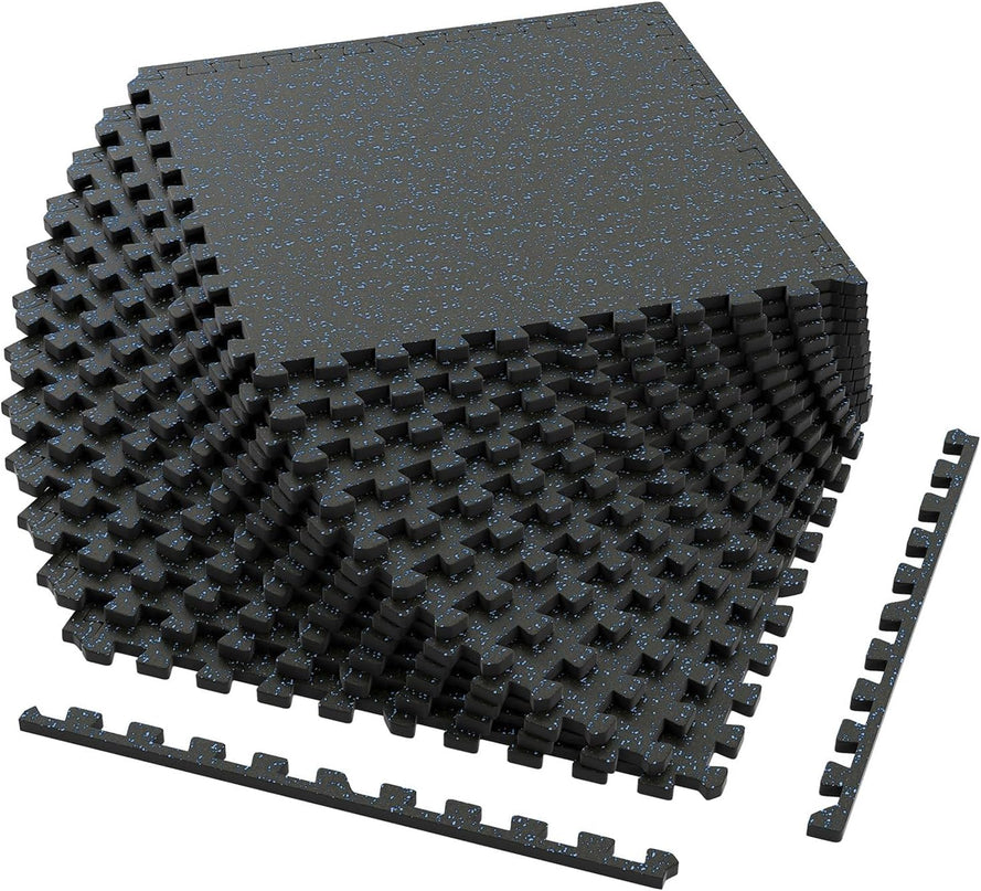 Giantex Interlocking Rubber Gym Floor Mats | 0.55'' Thick 24''x24'' Puzzle Tiles with Border Strips