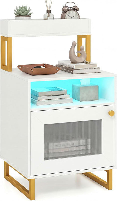 Giantex Night Stand with LED Lights | Tall Sofa Side Couch End Table w/Top Tray (1/2)