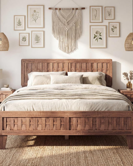Giantex Twin/Full/Queen Size Mid-Century Platform Bed w/Wooden Slat Support Mattress Foundation