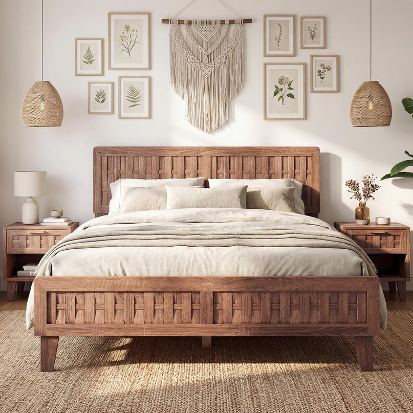 Giantex Twin/Full/Queen Size Mid-Century Platform Bed w/Wooden Slat Support Mattress Foundation