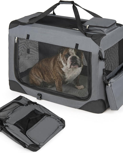 Giantex Folding Soft Dog Crate with 5-Sided Mesh & 3 Doors