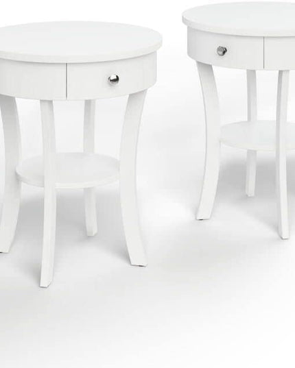 Giantex Round End Table with Drawer, 2-Tier Wood Side Table w/Open Shelf