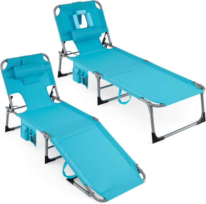 Giantex Face Down Folding Beach Lounge Chair w/ 4-Position Adjustable Backrest (1/2)
