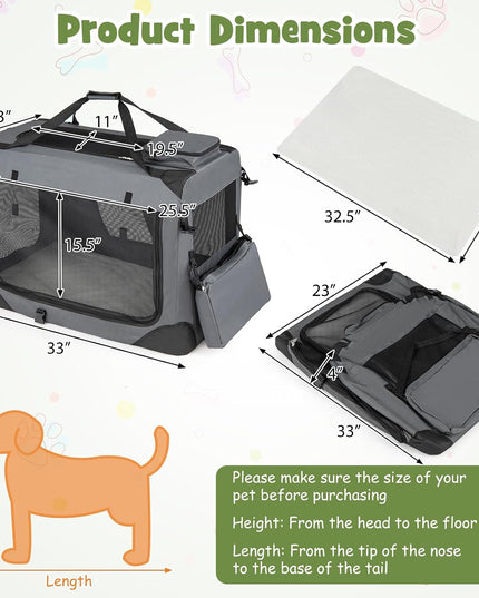 Giantex Folding Soft Dog Crate with 5-Sided Mesh & 3 Doors