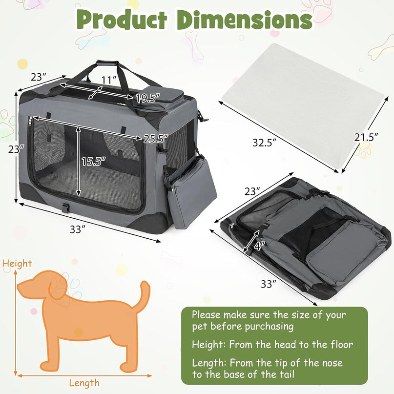 Giantex Folding Soft Dog Crate with 5-Sided Mesh & 3 Doors
