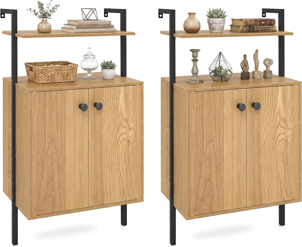 Giantex 38" Tall Industrial Wall Mount Bookshelf with Storage Cabinet (1/2)