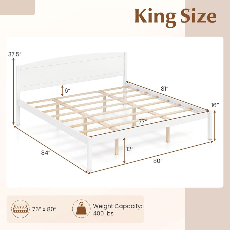 Giantex Twin/Queen/King/Full Size Wooden Bed Frame with Curved Headboard