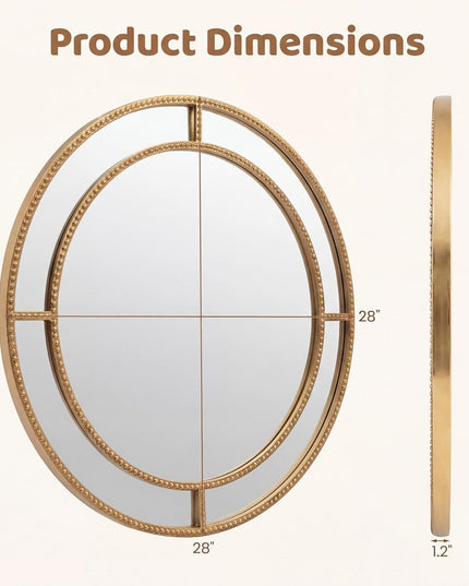 CHARMAID Gold Beaded Wall Mirror | Decorative Vanity Mirrors for Bathroom
