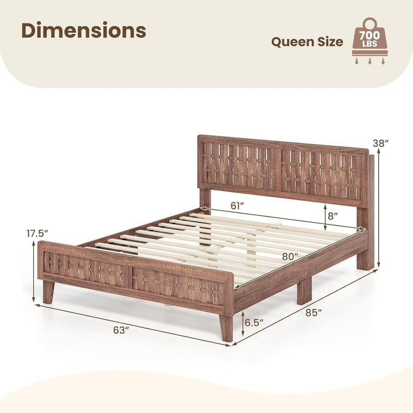 Giantex Twin/Full/Queen Size Mid-Century Platform Bed w/Wooden Slat Support Mattress Foundation