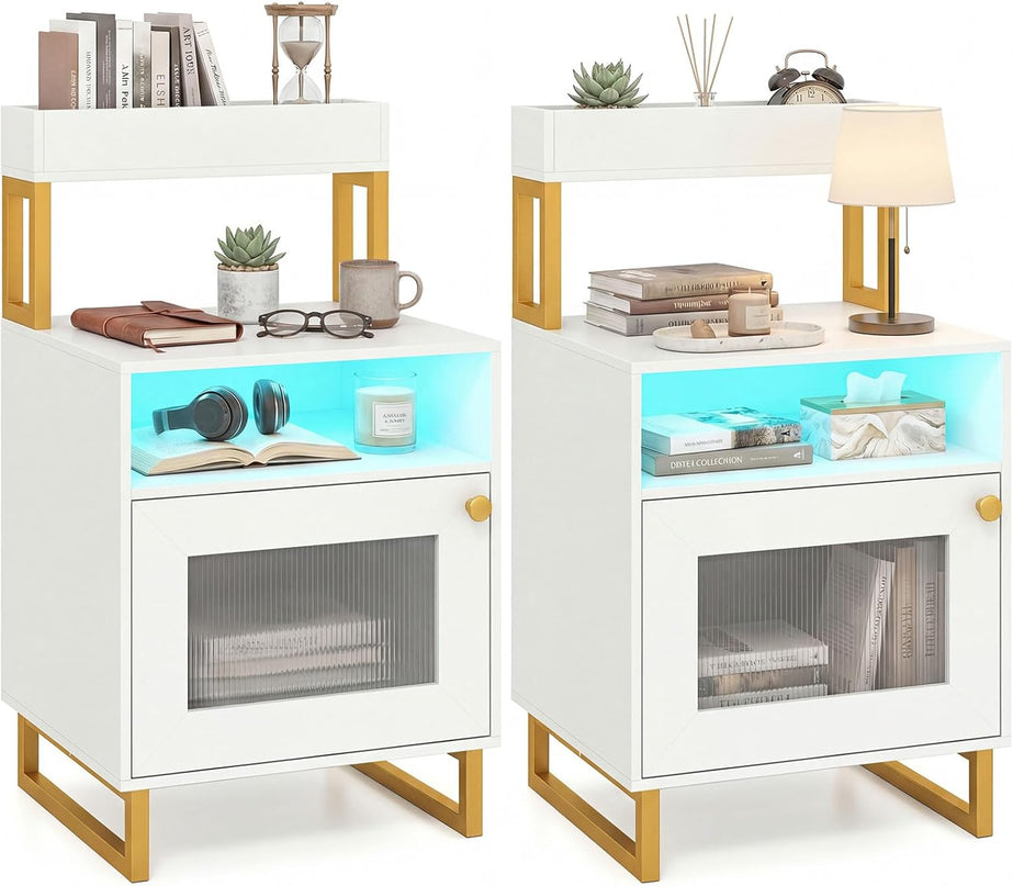Giantex Night Stand with LED Lights | Tall Sofa Side Couch End Table w/Top Tray (1/2)
