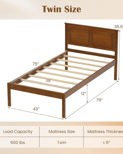 Giantex Mid-Century Modern Wood Queen/Full/Twin Size Bed Frame with Headboard