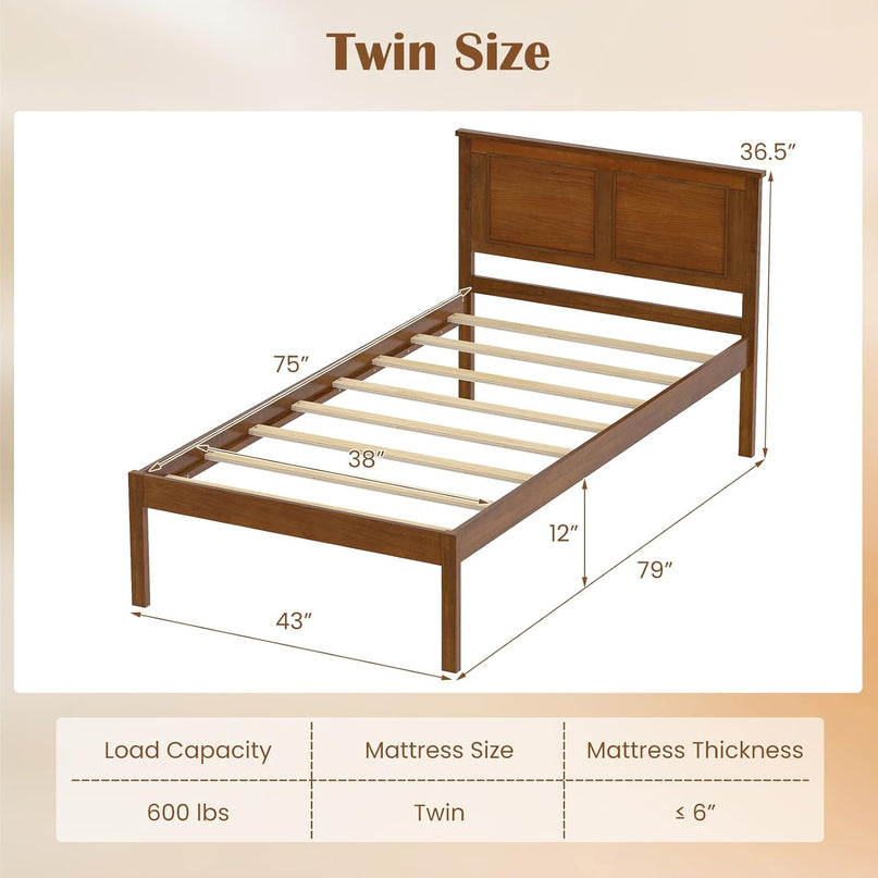 Giantex Mid-Century Modern Wood Queen/Full/Twin Size Bed Frame with Headboard