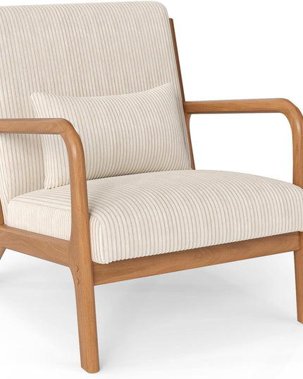 Giantex Modern Corduroy Upholstered Lounge Chair with Rubber Wood Armrests