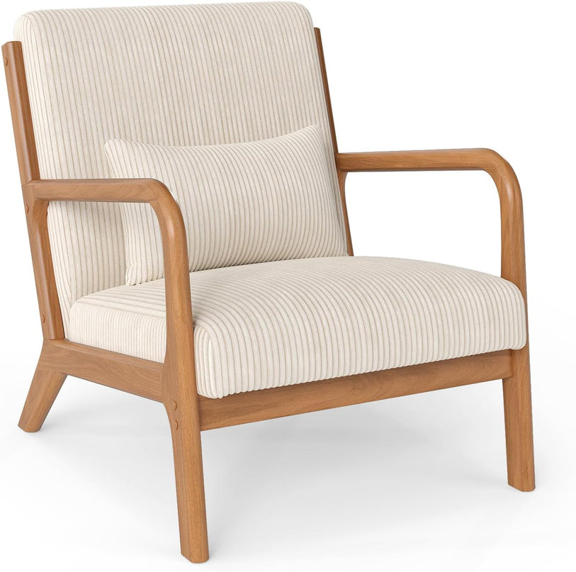 Giantex Modern Corduroy Upholstered Lounge Chair with Rubber Wood Armrests