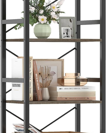 4-Tier Narrow Freestanding Display Shelf with Metal Frame & Wooden Storage Racks (1/2)