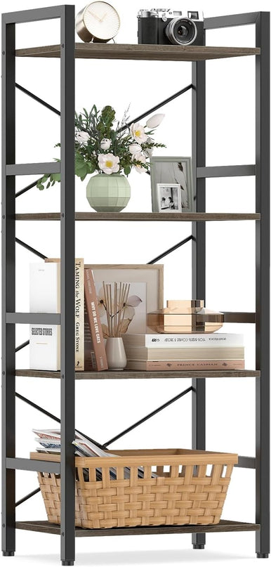 4-Tier Narrow Freestanding Display Shelf with Metal Frame & Wooden Storage Racks (1/2)