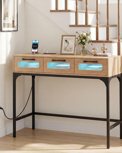 Giantex 35.5" Console Table with Charging Station & 3 Drawers