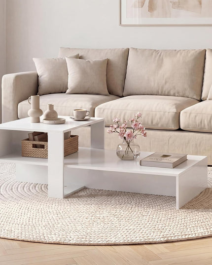 Giantex 2-Tier Coffee Table | Modern Irregular Center Table with Open Storage Shelf