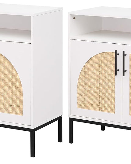 Giantex 32" Sideboard Buffet Cabinet with 2 Natural Rattan Decorated Doors (1/2)