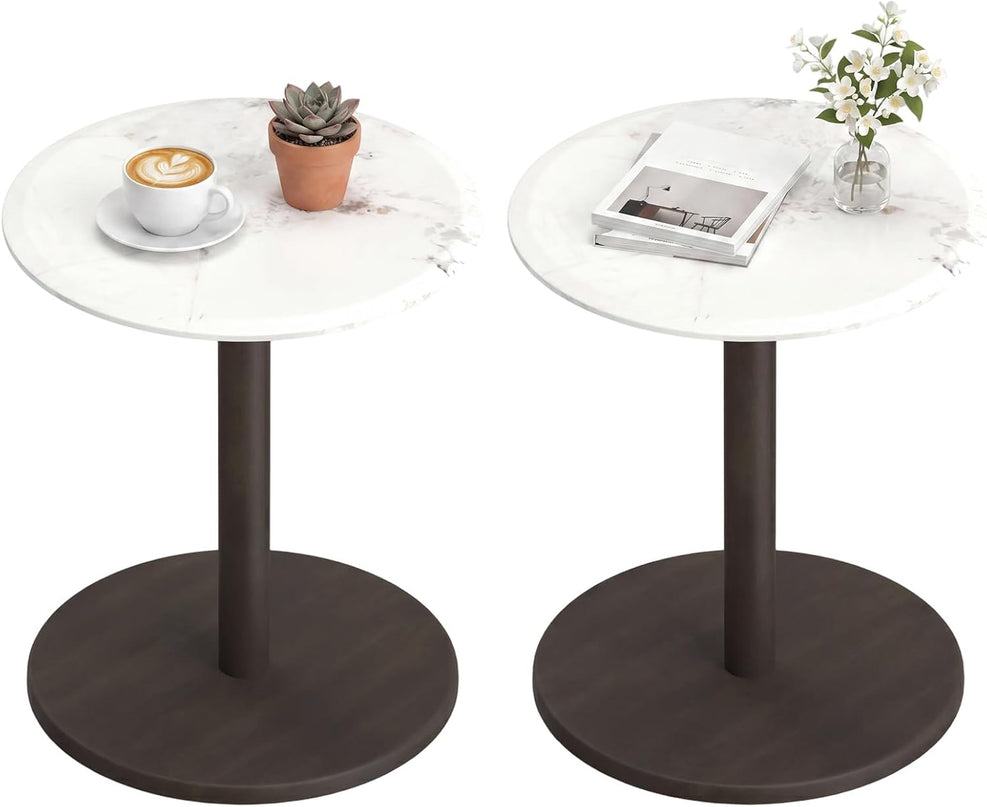 Giantex Round Marble Side Table w/Stone Finish & Wooden Pedestal (1/2)