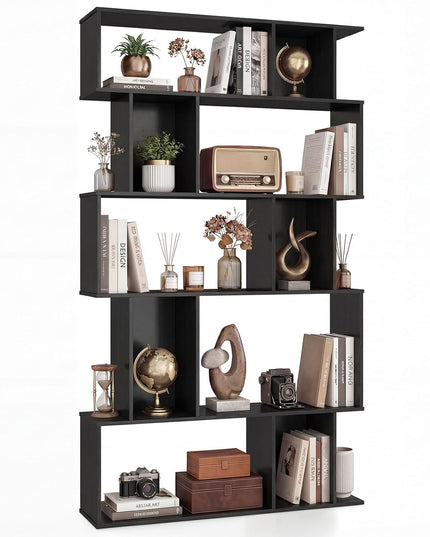 Giantex 5-Tier Bookshelf | 10-Cube Geometric Book Case with 5 Closed-Back Cubbies
