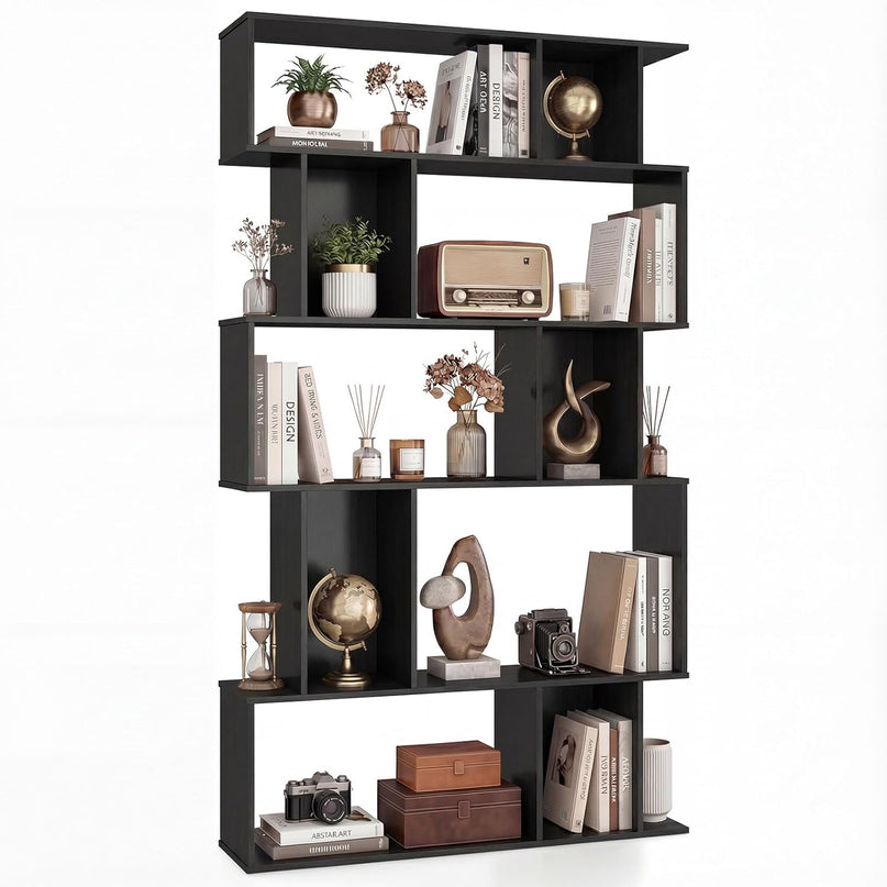 Giantex Bibliothèque à 5 niveaux | Étagère géométrique à 10 cubes avec 5 casiers à fond fermé