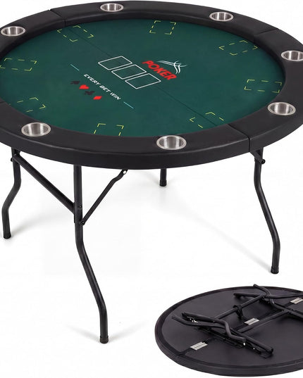Giantex 48" Round Poker Table Foldable with 8 Cup Holders